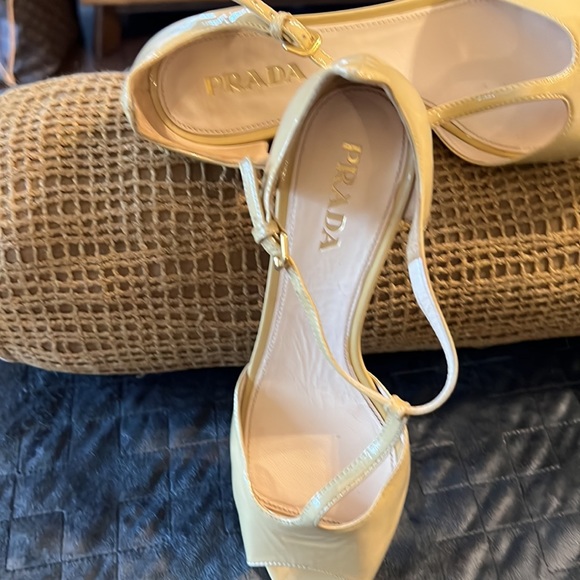 Prada Patent Leather Tan T Strap Heels - Picture 9 of 11